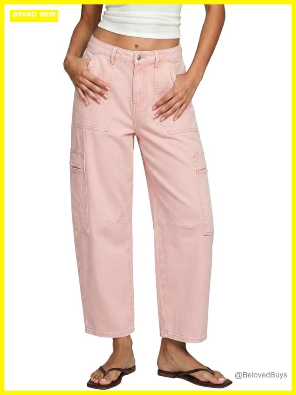 Stretchy Denim Barrel Jeans High Waisted Cargo Pocket Baggy Wide Leg